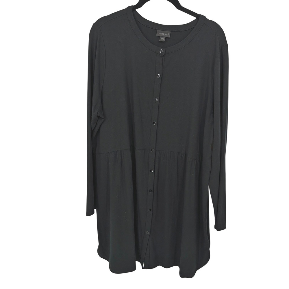 J Jill Dress Women Large Black Wearever Button Front Long Sleeve Minimalist